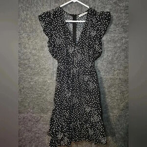 Closette Chic Dress Black With White Polka Dots Ruffle Sleeves Juniors Sz L